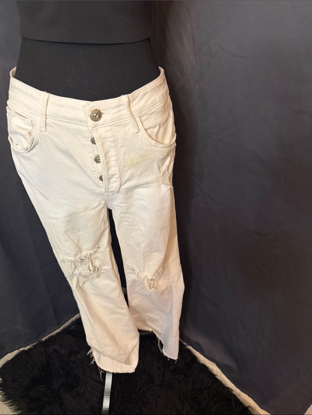 3x1 Women's Off-White Distressed Boot Cut Jeans